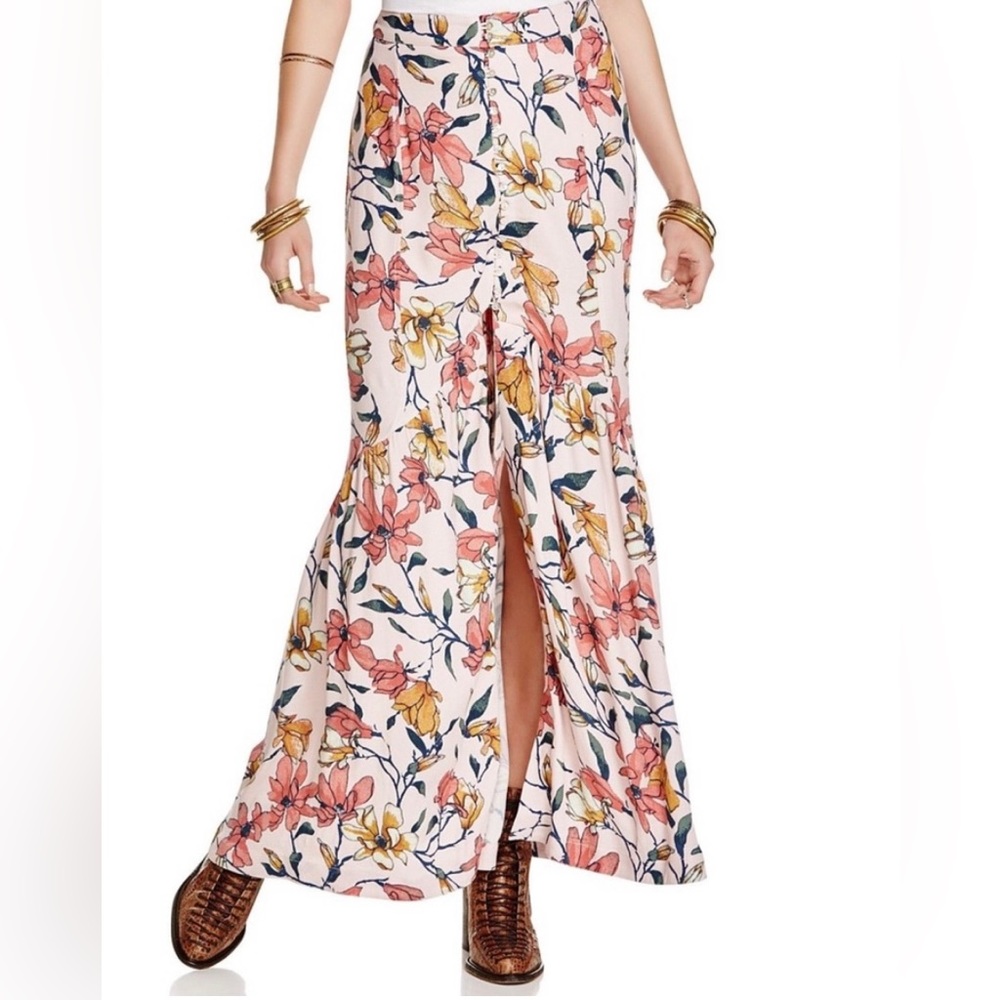 Free People Floral Maxi Skirt - Pink and Yellow
